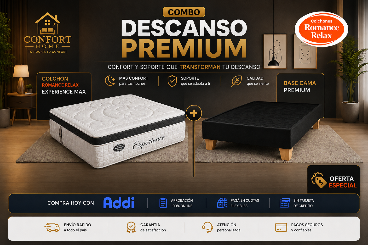 Combo Colchon ROMANCE RELAX + Base cama